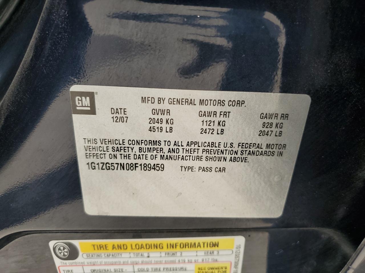 1G1ZG57N08F189459 2008 Chevrolet Malibu Ls