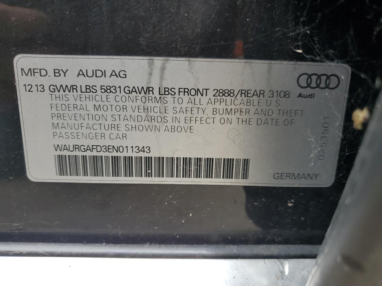 2014 Audi A8 L Quattro vin: WAURGAFD3EN011343