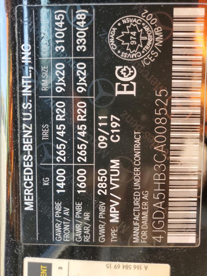 4JGDA5HB3CA008525 2012 Mercedes-Benz Ml 350 4Matic