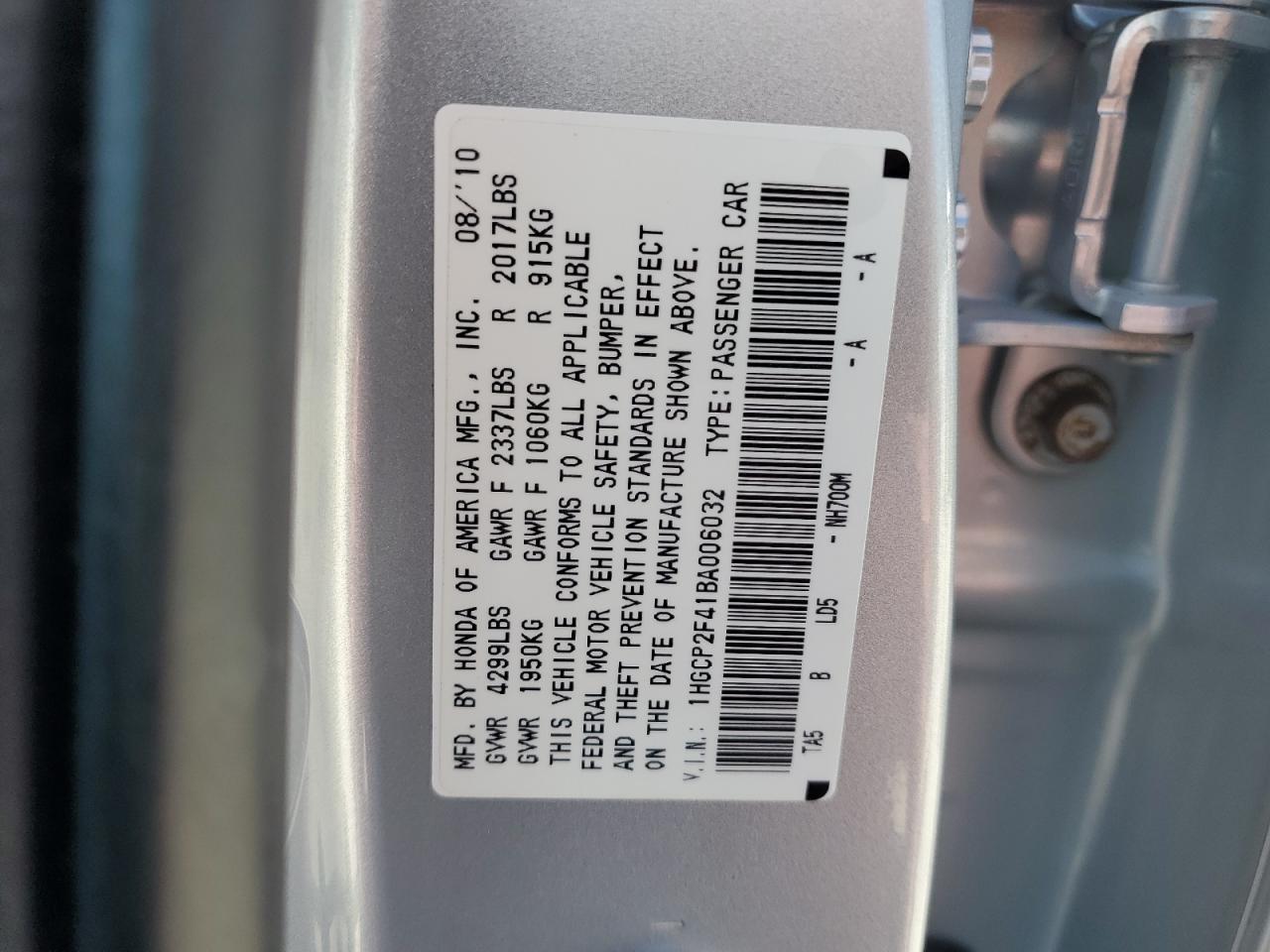 1HGCP2F41BA006032 2011 Honda Accord Lxp