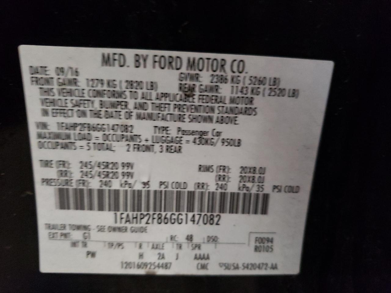 1FAHP2F86GG147082 2016 Ford Taurus Limited