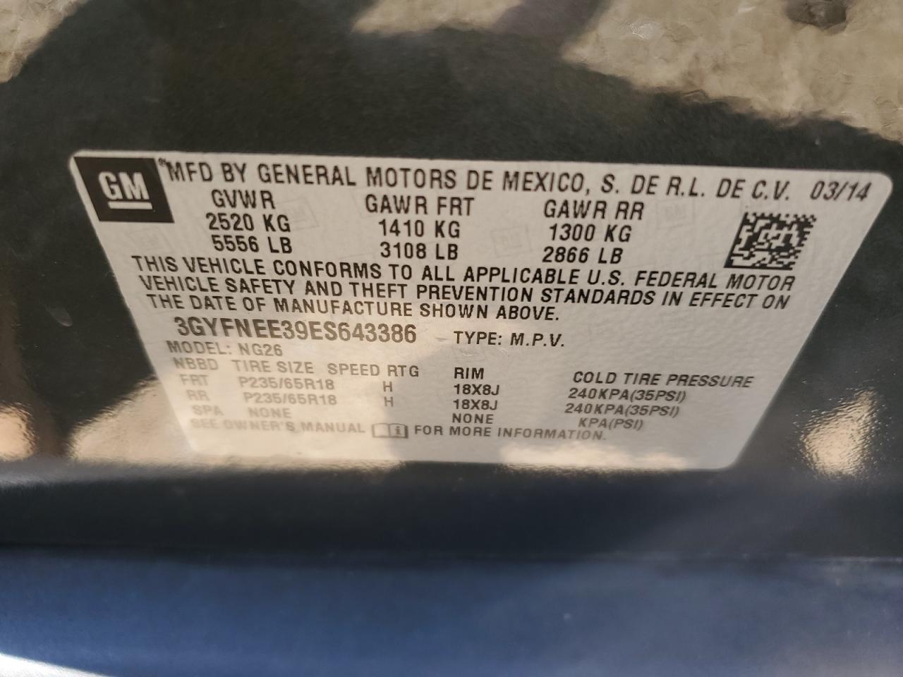 3GYFNEE39ES643386 2014 Cadillac Srx Luxury Collection