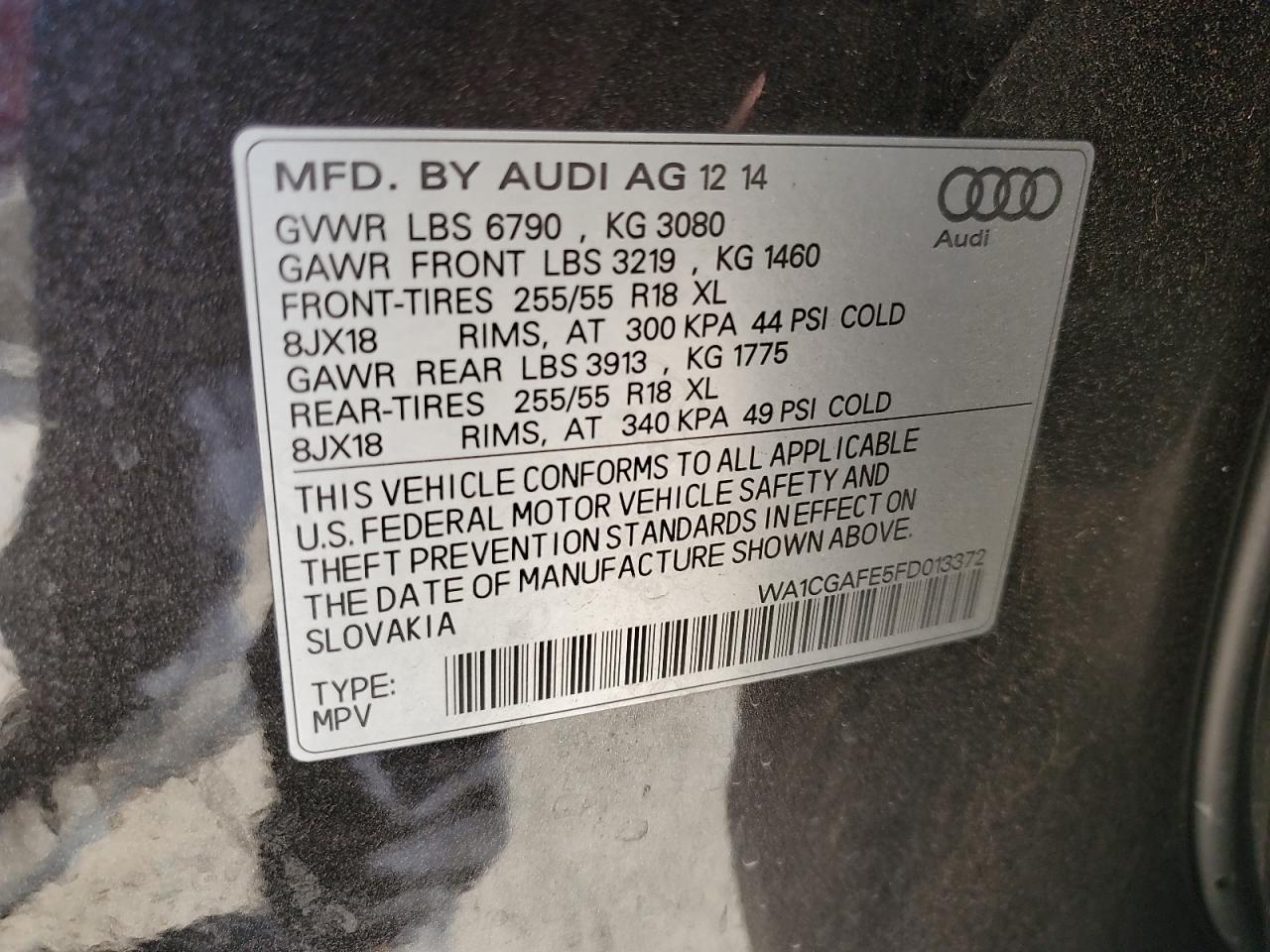 WA1CGAFE5FD013372 2015 Audi Q7 Premium