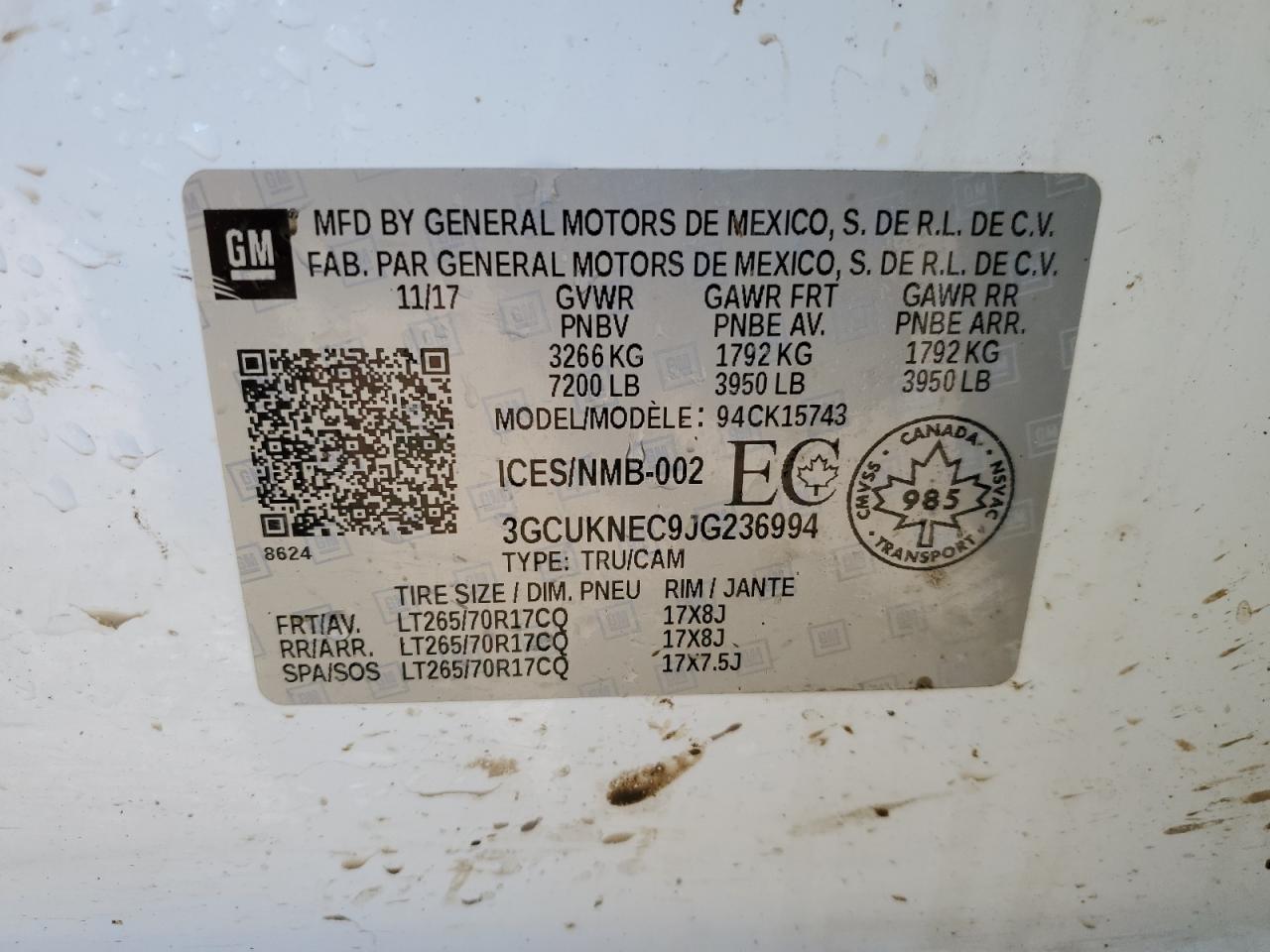 3GCUKNEC9JG236994 2018 Chevrolet Silverado K1500