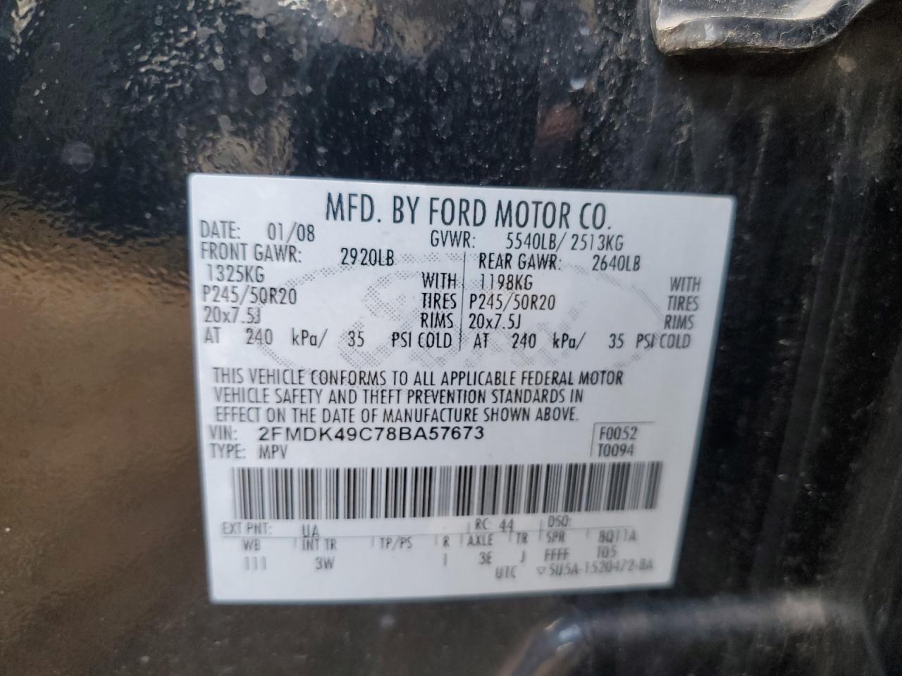 2FMDK49C78BA57673 2008 Ford Edge Limited