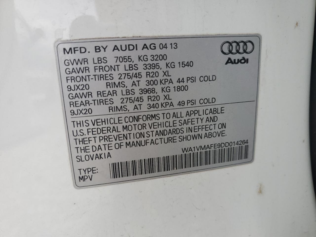 WA1VMAFE9DD014264 2013 Audi Q7 Prestige