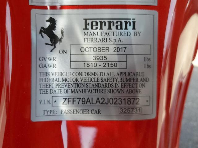 2018 Ferrari 488 Gtb VIN: ZFF79ALA2J0231872 Lot: 59436734