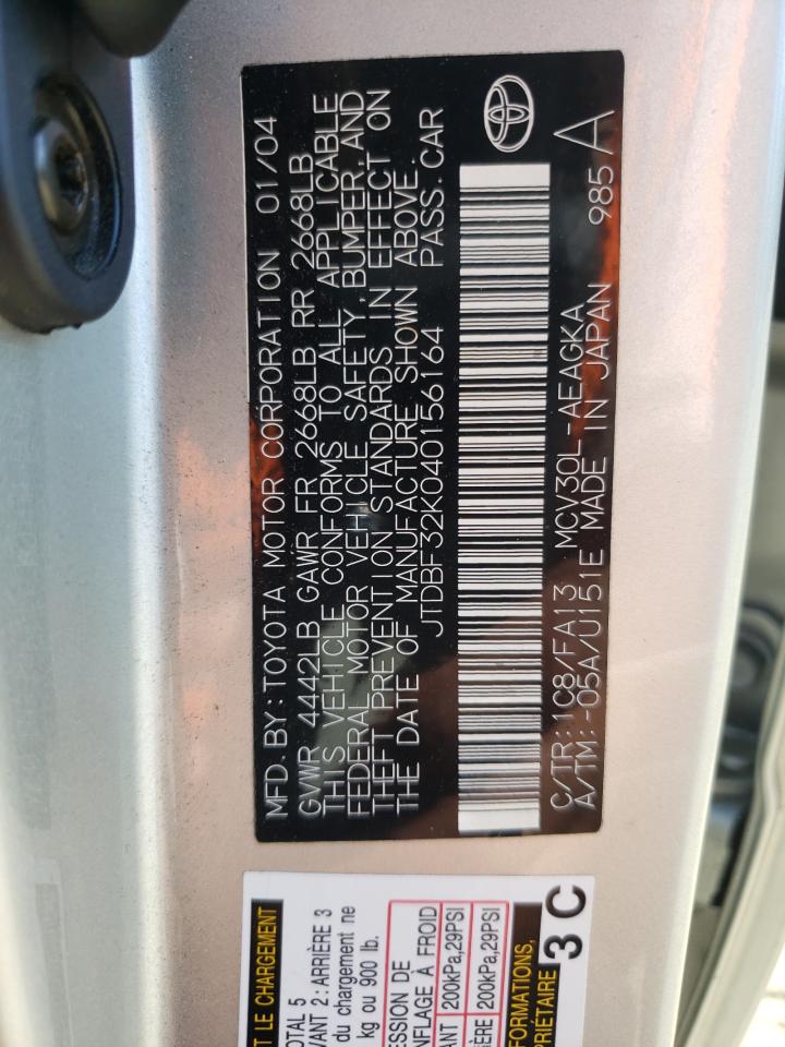 JTDBF32K040156164 2004 Toyota Camry Le