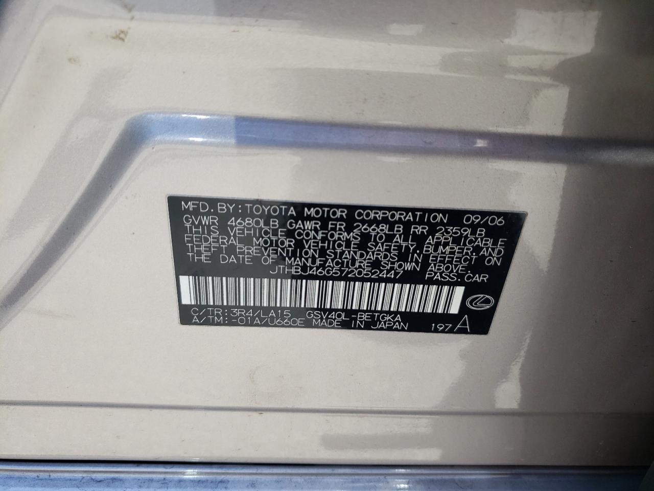 JTHBJ46G572052447 2007 Lexus Es 350