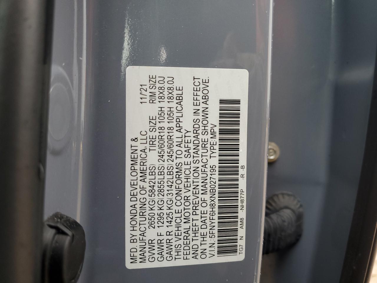 5FNYF6H8XNB027195 2022 Honda Pilot Trailsport