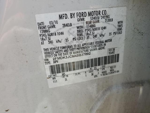 2010 Ford Edge Sel VIN: 2FMDK3JC9ABB37892 Lot: 59752104