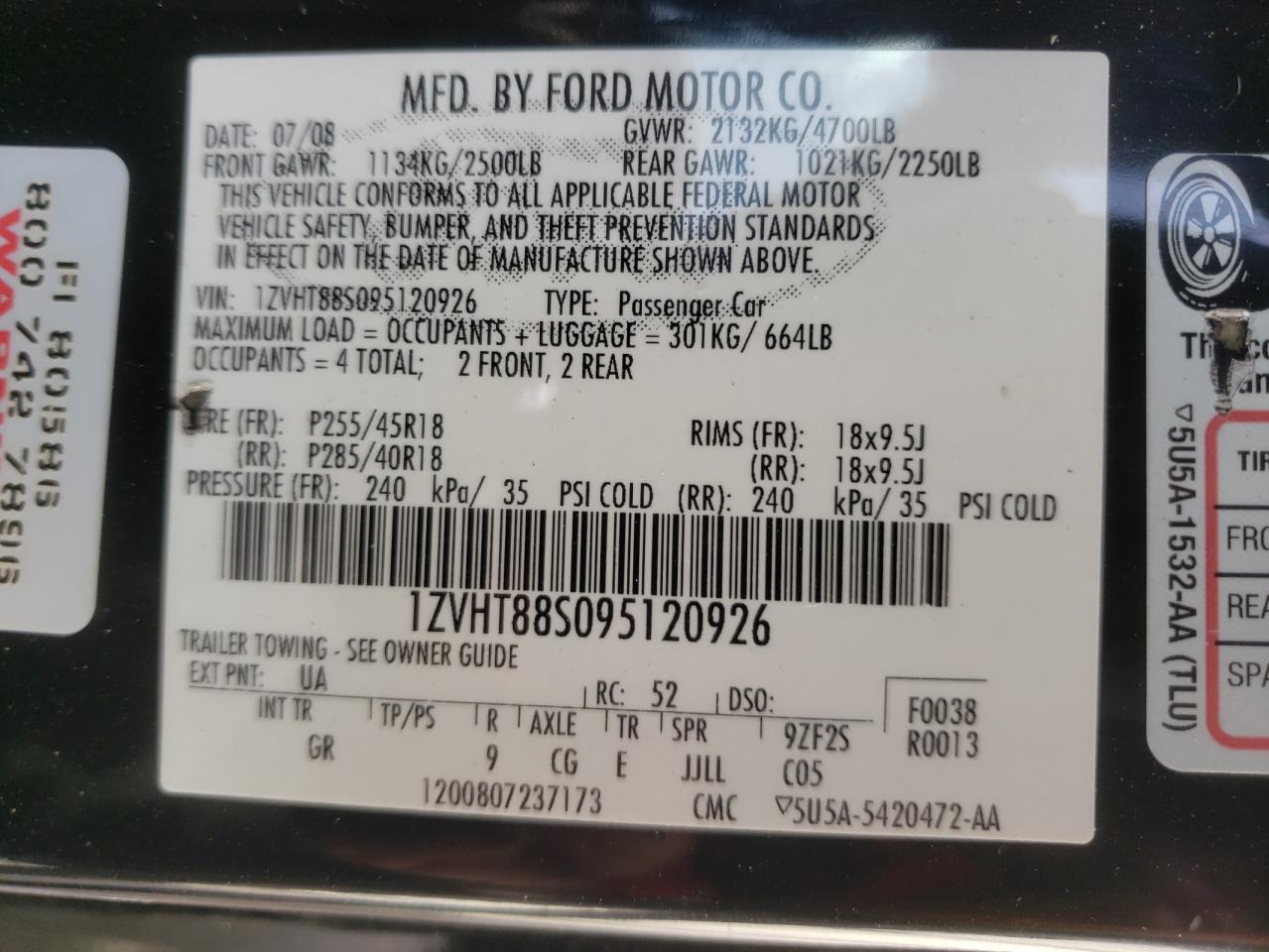 1ZVHT88S095120926 2009 Ford Mustang Shelby Gt500