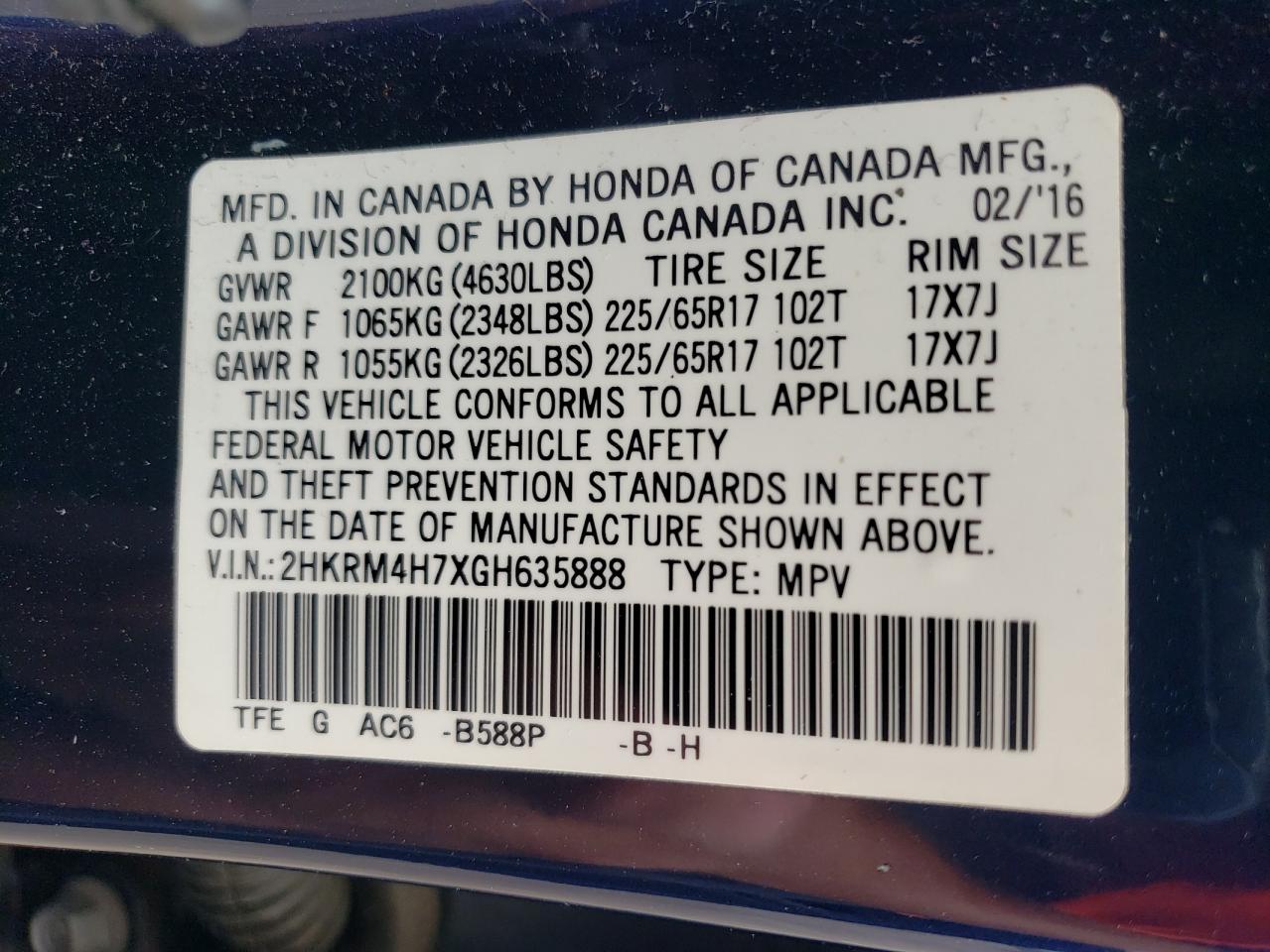 2HKRM4H7XGH635888 2016 Honda Cr-V Exl