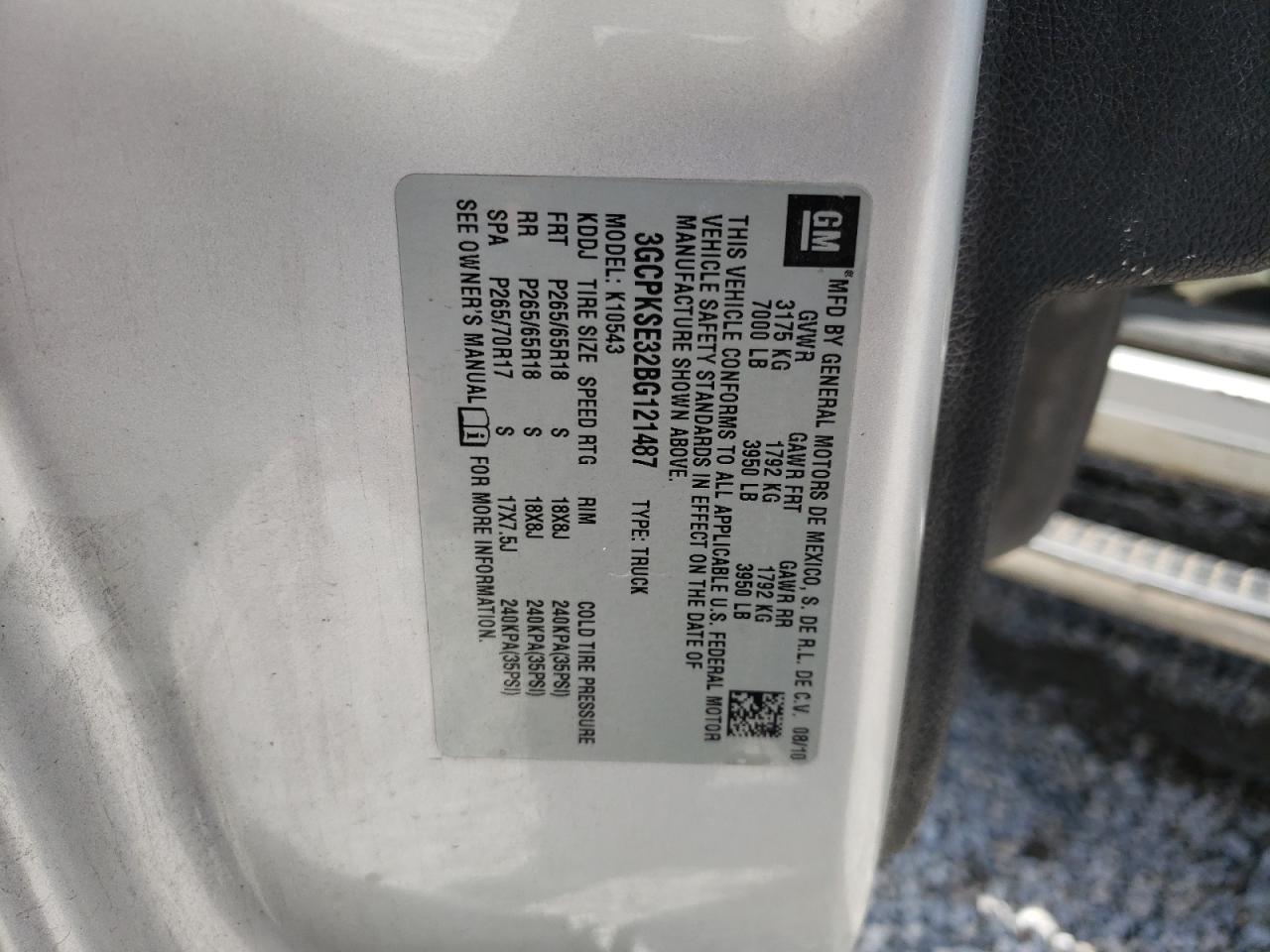 3GCPKSE32BG121487 2011 Chevrolet Silverado K1500 Lt