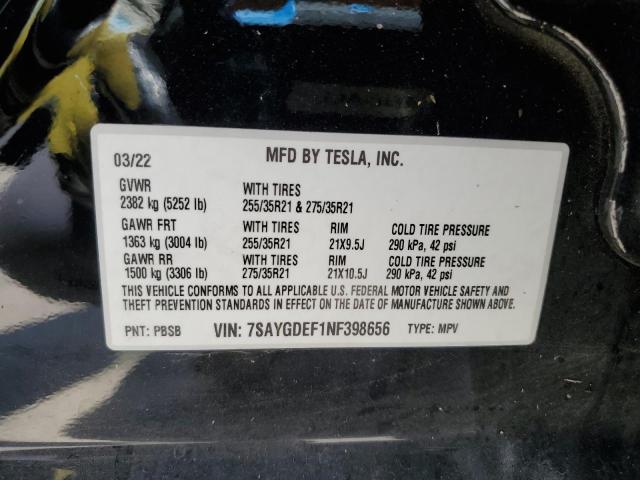 2022 Tesla Model Y VIN: 7SAYGDEF1NF398656 Lot: 60966774