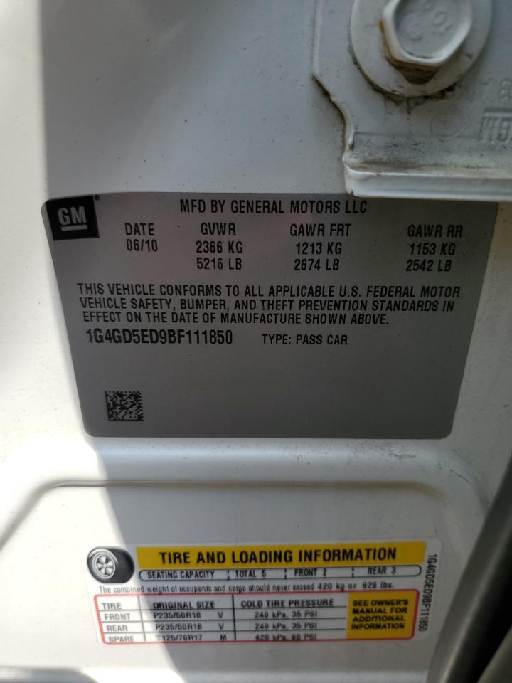 1G4GD5ED9BF111850 2011 Buick Lacrosse Cxl