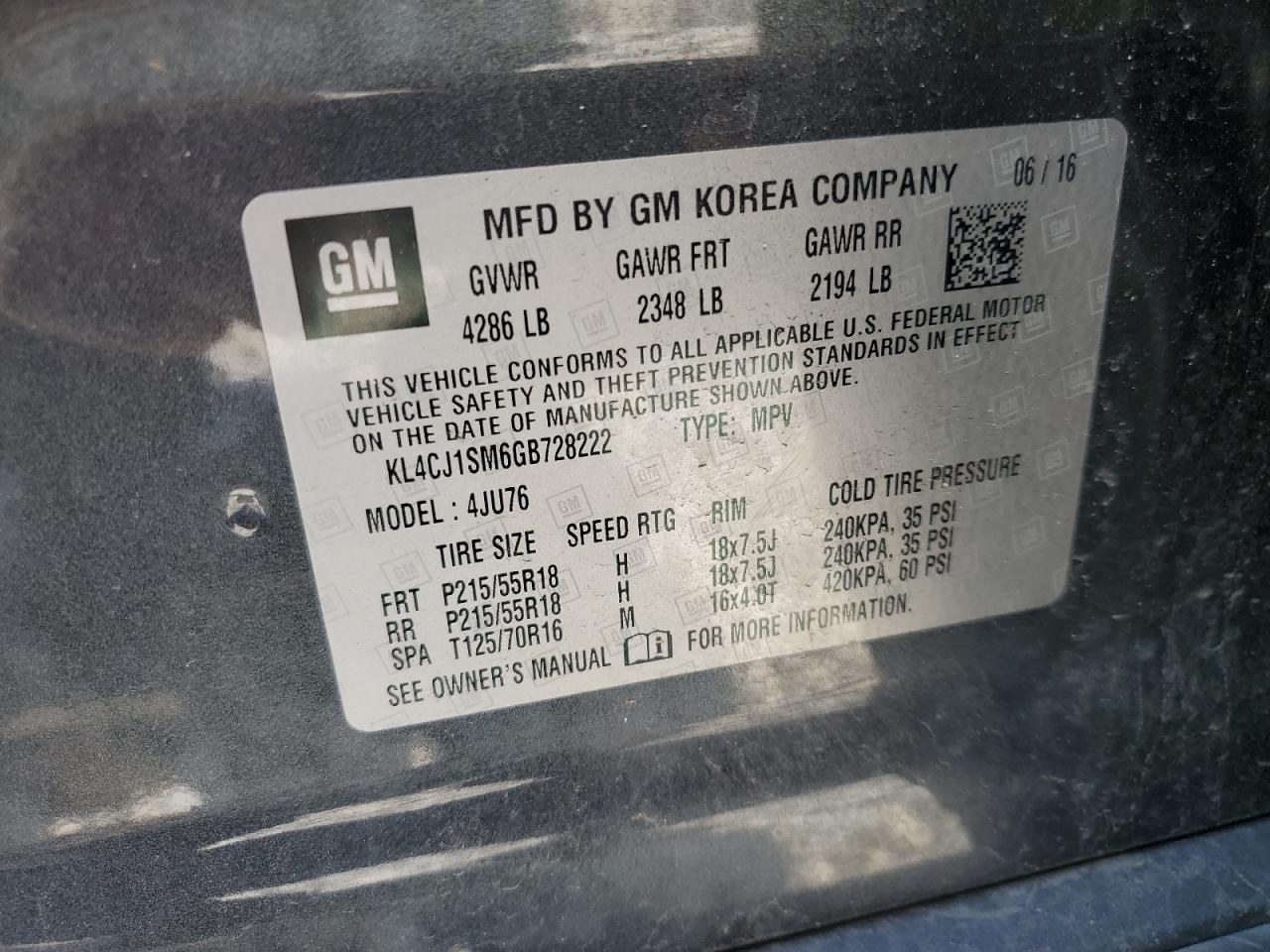 KL4CJ1SM6GB728222 2016 Buick Encore Sport Touring