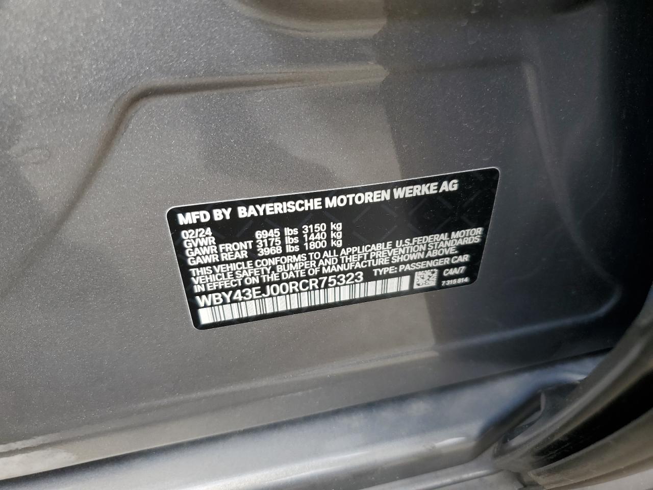 WBY43EJ00RCR75323 2024 BMW I7 Edrive50