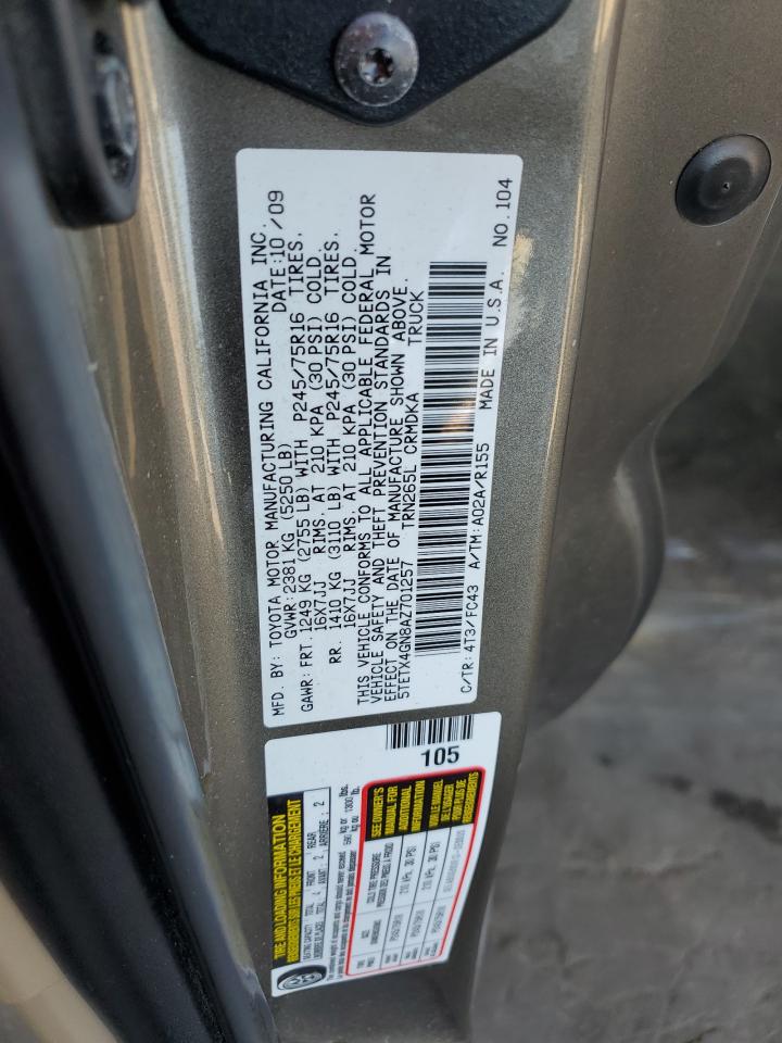 5TETX4GN8AZ701257 2010 Toyota Tacoma Prerunner Access Cab