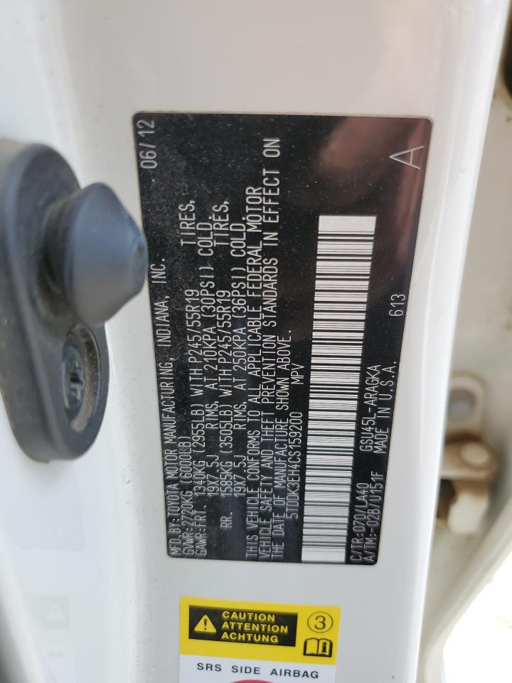 5TDDK3EH4CS159200 2012 Toyota Highlander Limited