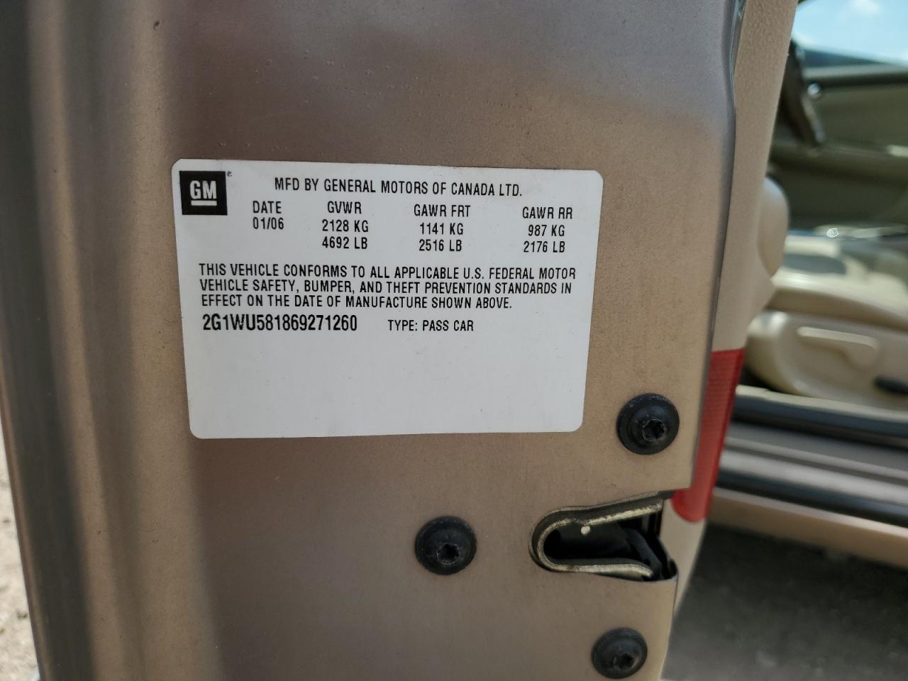 2G1WU581869271260 2006 Chevrolet Impala Ltz