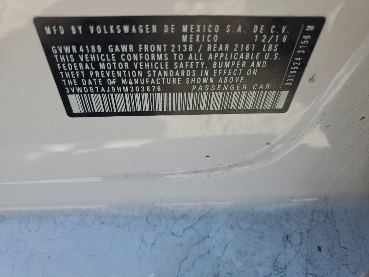 3VWDB7AJ9HM303876 2017 Volkswagen Jetta Se