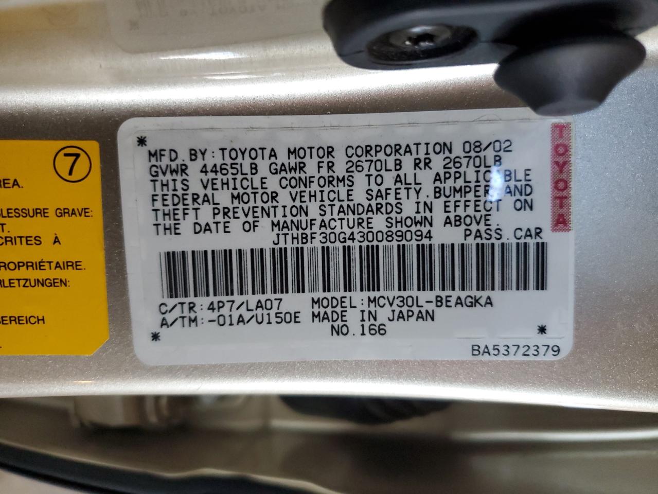 JTHBF30G430089094 2003 Lexus Es 300