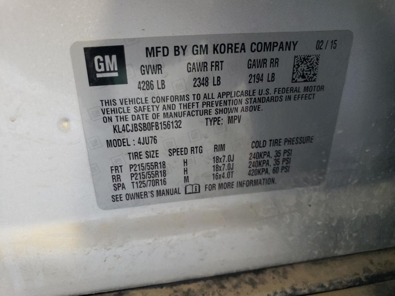 KL4CJBSB0FB156132 2015 Buick Encore Convenience