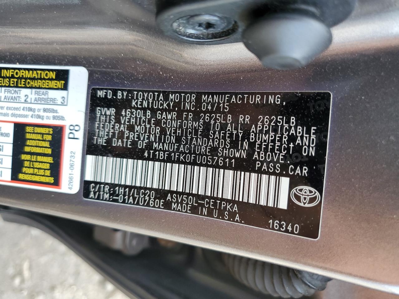 4T1BF1FK0FU057611 2015 Toyota Camry Le