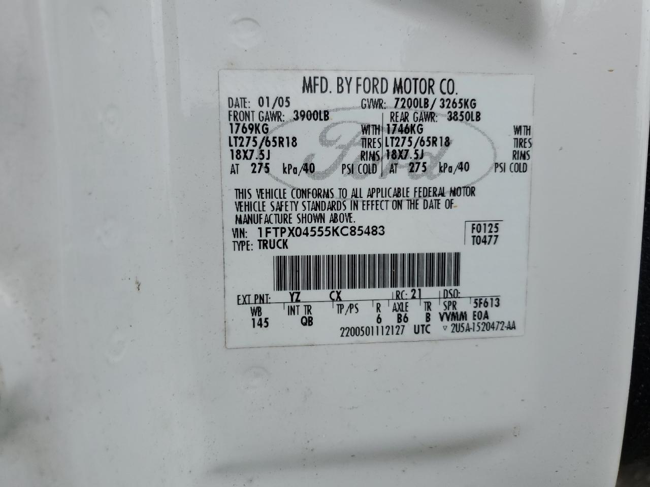 1FTPX04555KC85483 2005 Ford F150