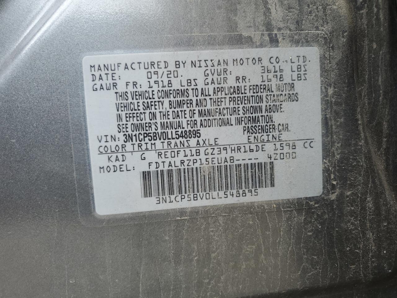 3N1CP5BV0LL548895 2020 Nissan Kicks S