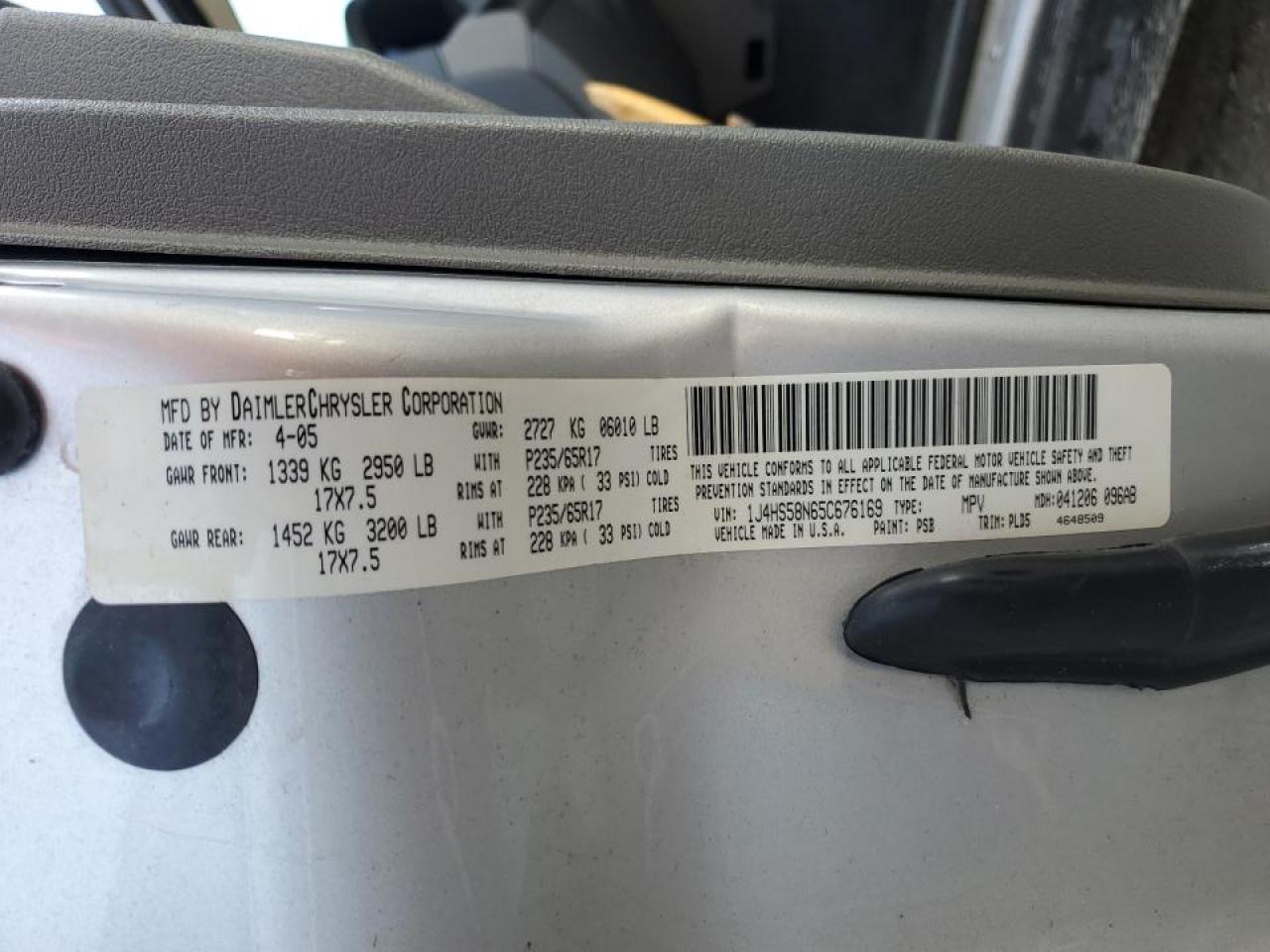 1J4HS58N65C676169 2005 Jeep Grand Cherokee Limited