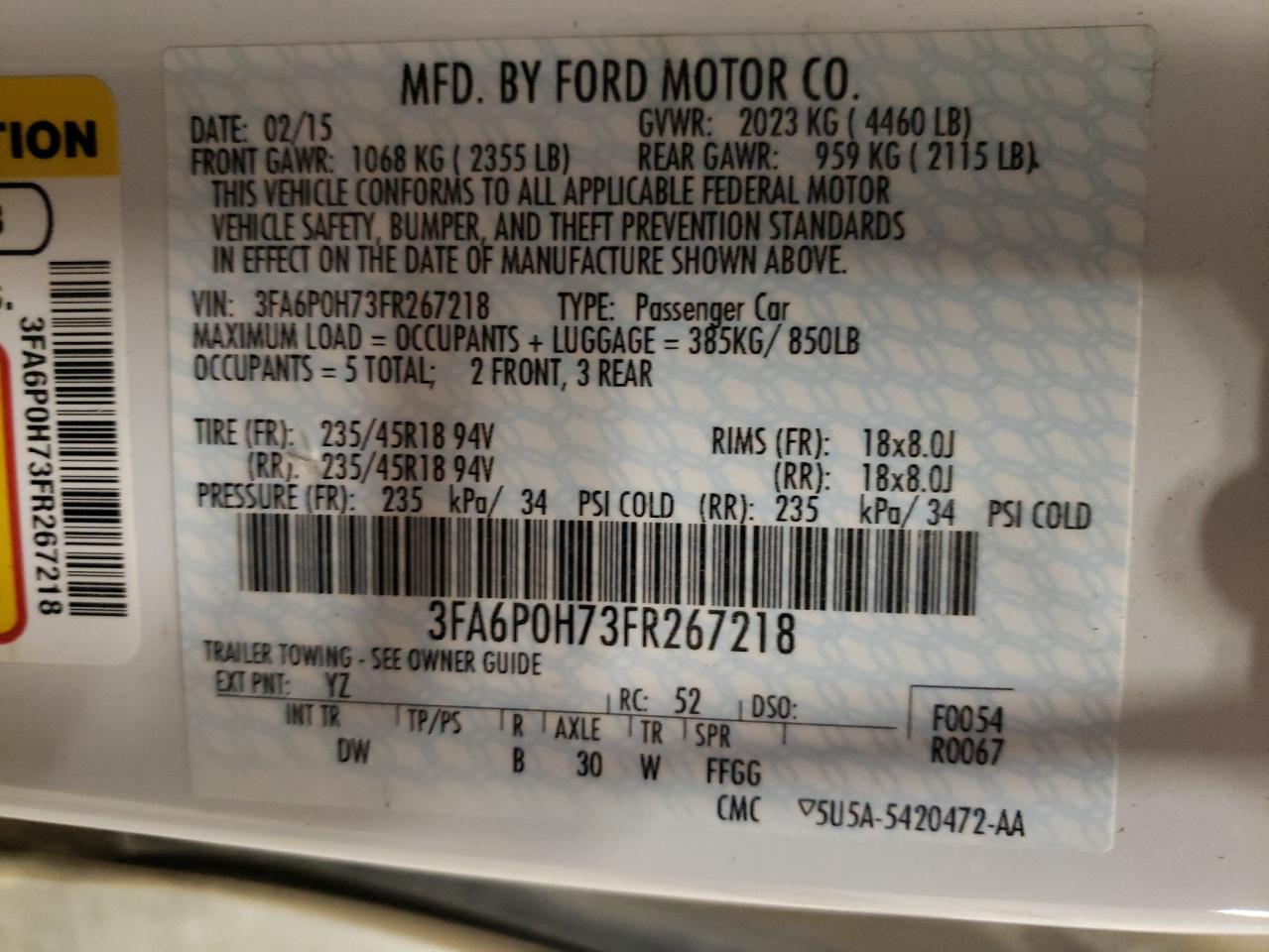 3FA6P0H73FR267218 2015 Ford Fusion Se