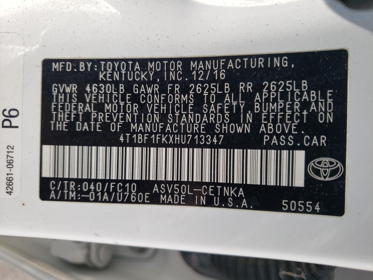 4T1BF1FKXHU713347 2017 Toyota Camry Le