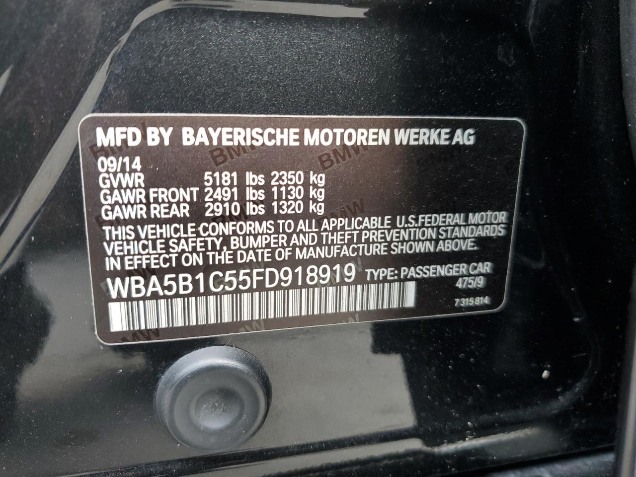 WBA5B1C55FD918919 2015 BMW 535 I