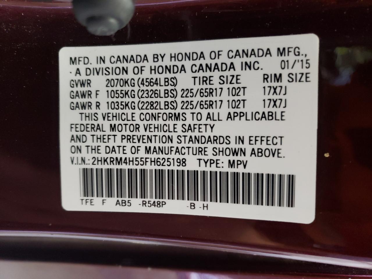 2HKRM4H55FH625198 2015 Honda Cr-V Ex