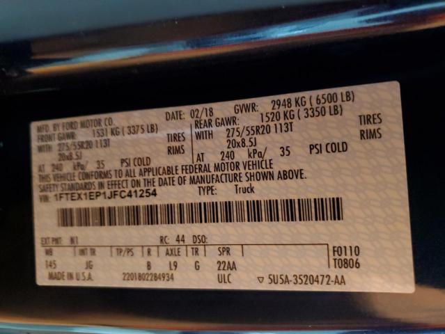 2018 Ford F150 Super Cab VIN: 1FTEX1EP1JFC41254 Lot: 60815494