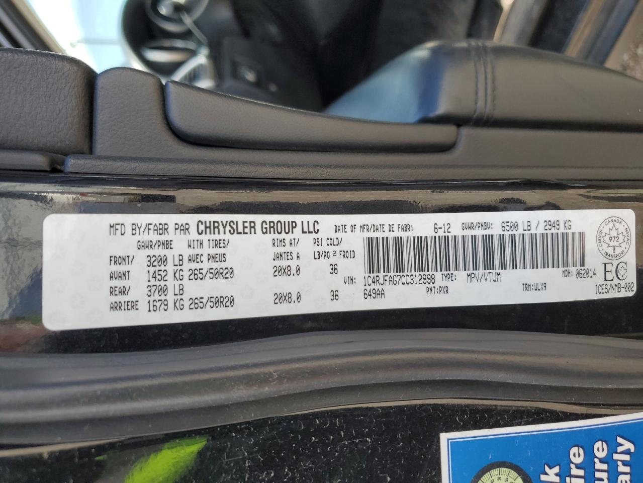 1C4RJFAG7CC312998 2012 Jeep Grand Cherokee Laredo