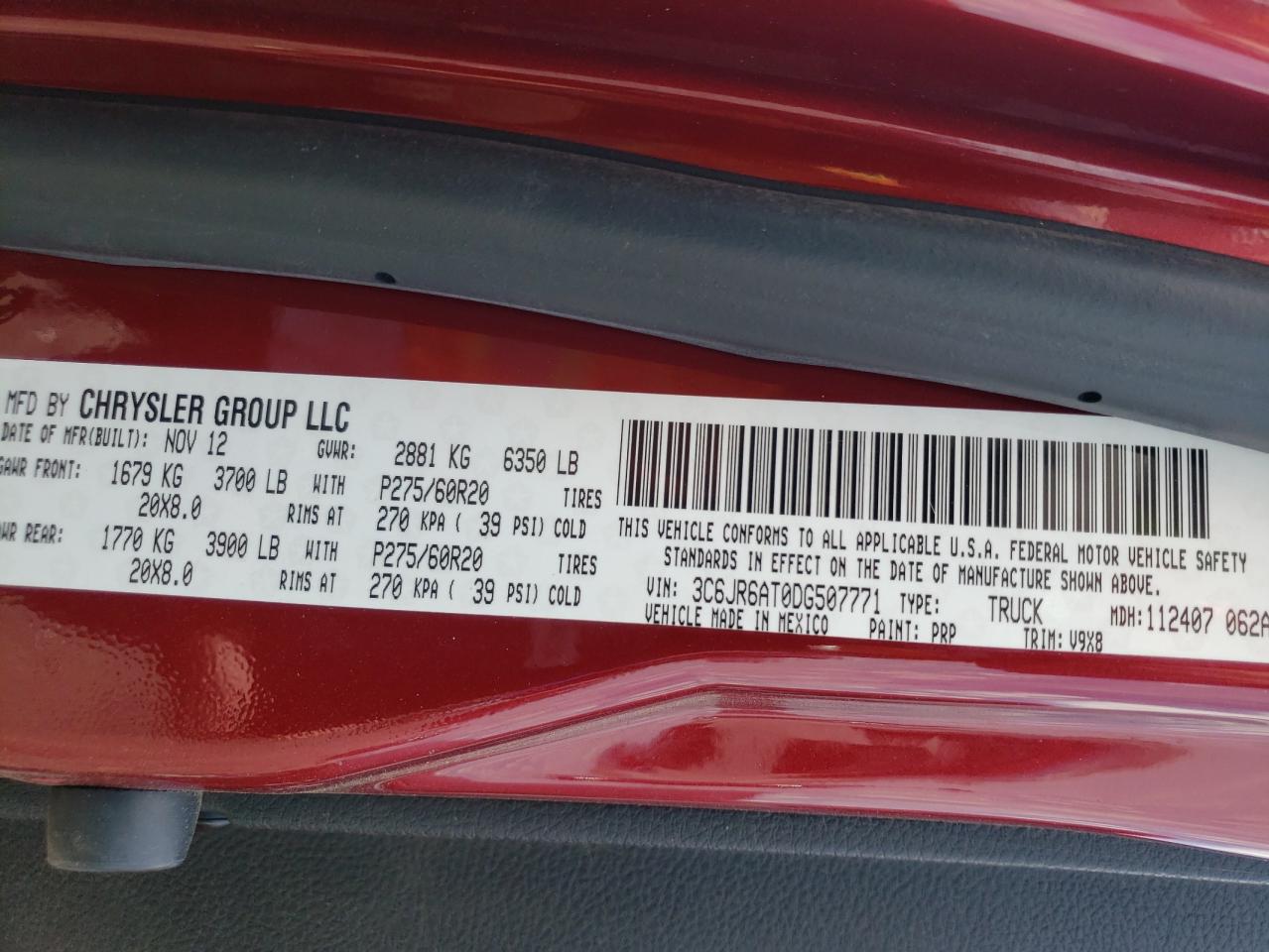 3C6JR6AT0DG507771 2013 Ram 1500 St