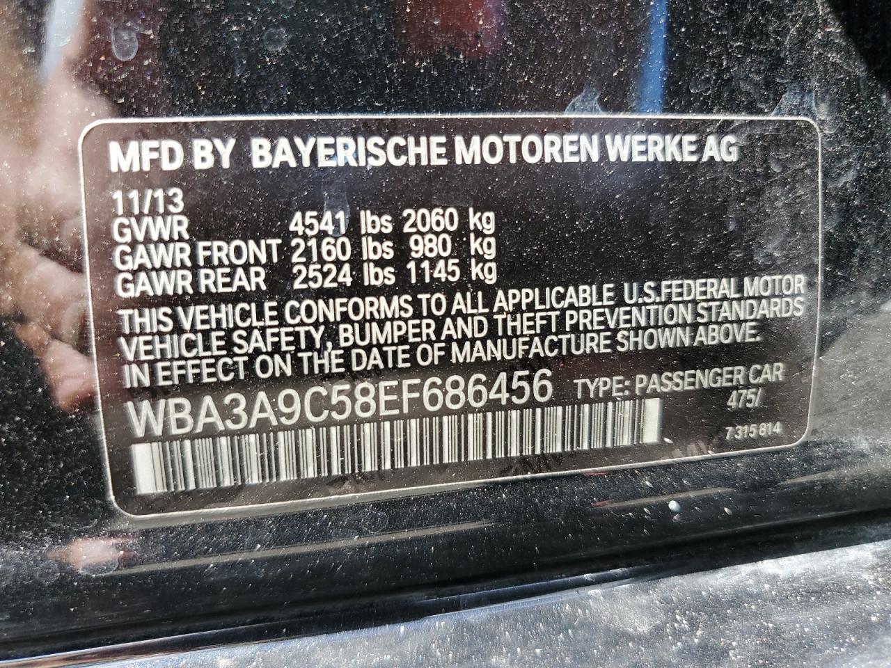 WBA3A9C58EF686456 2014 BMW 335 I