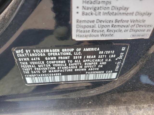 2013 Volkswagen Passat Se VIN: 1VWBP7A3XDC034552 Lot: 59571224