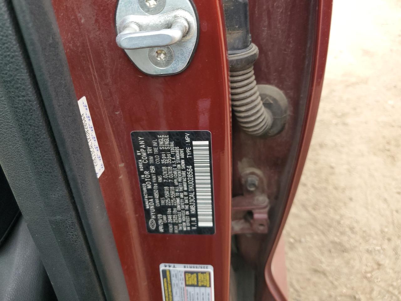 KM8J3CAL1KU028564 2019 Hyundai Tucson Limited