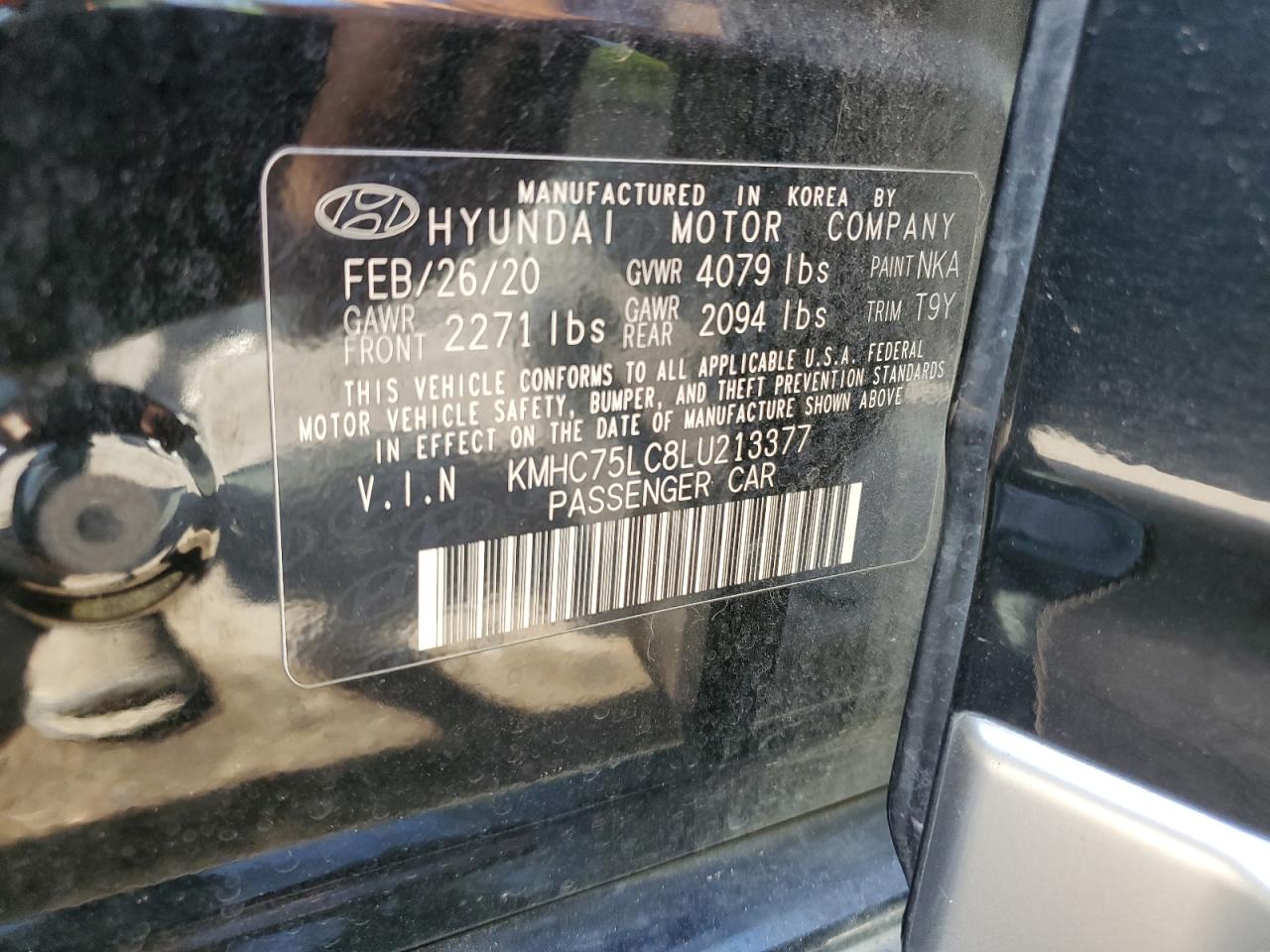 KMHC75LC8LU213377 2020 Hyundai Ioniq Se