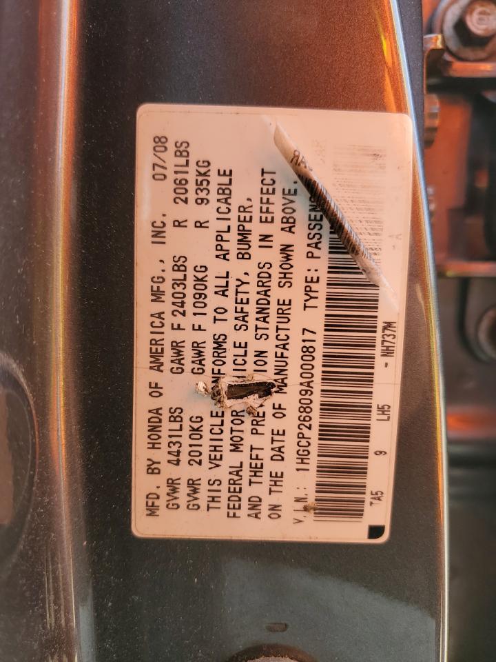 1HGCP26809A000817 2009 Honda Accord Exl