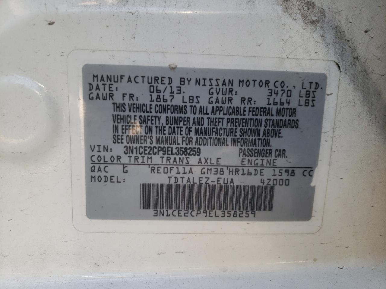 3N1CE2CP9EL358259 2014 Nissan Versa Note S