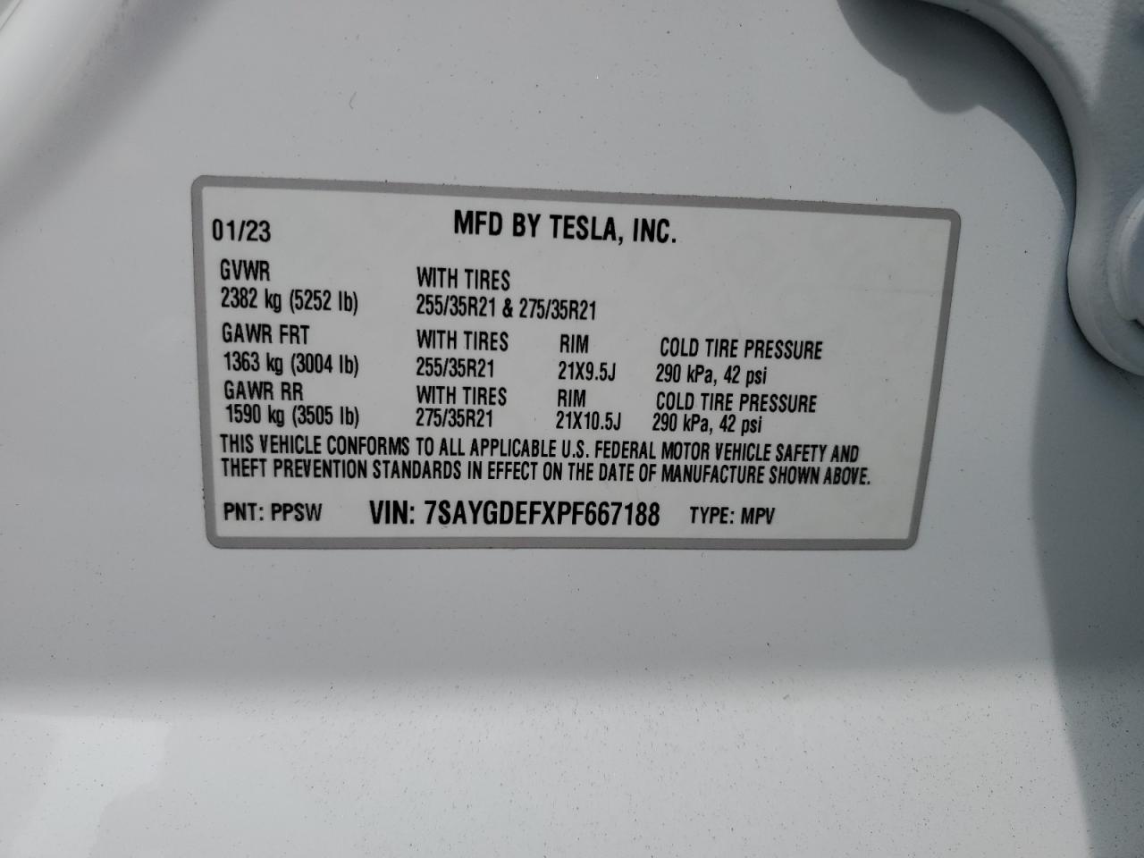 7SAYGDEFXPF667188 2023 Tesla Model Y