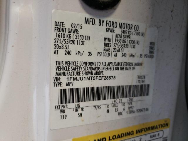 2015 Ford Expedition Platinum VIN: 1FMJU1MT5FEF28675 Lot: 57716374