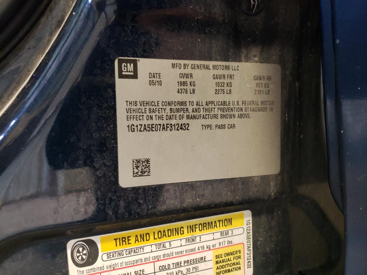 1G1ZA5E07AF312432 2010 Chevrolet Malibu Ls