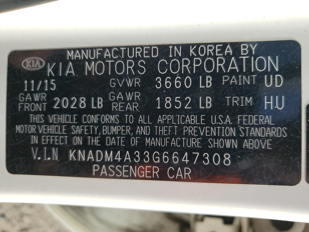 KNADM4A33G6647308 2016 Kia Rio Lx