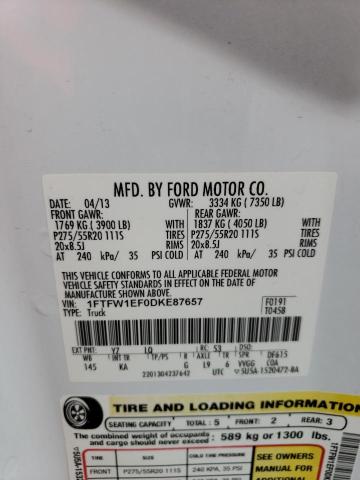 2013 Ford F150 Supercrew VIN: 1FTFW1EF0DKE87657 Lot: 61089904